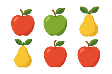 Seamless repeating pattern of red apples, green apples, and yellow pears