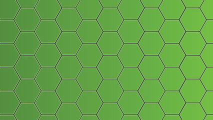 Dark green hexagonal honeycomb pattern background with gradient tones. Perfect for technology, science, gaming, and futuristic digital design projects needing a sleek geometric aesthetic.