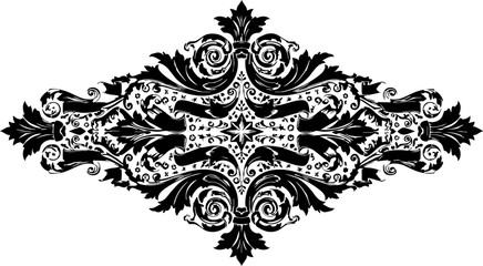 Elegant black ornamental flourish with intricate scrollwork and delicate floral details, perfect for luxurious invitations and vintage designs.