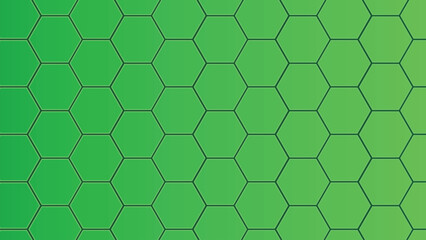 Dark green hexagonal honeycomb pattern background with gradient tones. Perfect for technology, science, gaming, and futuristic digital design projects needing a sleek geometric aesthetic.