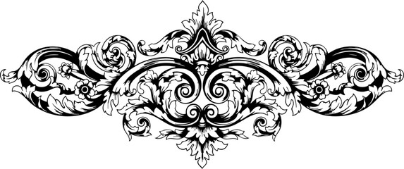 Elegant black baroque flourish adds ornate vintage detail to designs, perfect for invitations, borders, and decorative accents.