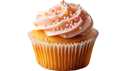 Cupcake muffin with icing frosting on transparent background cutout. PNG file.