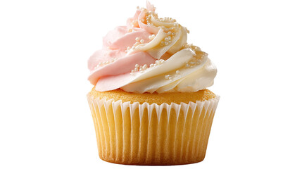 Cupcake muffin with icing frosting on transparent background cutout. PNG file.