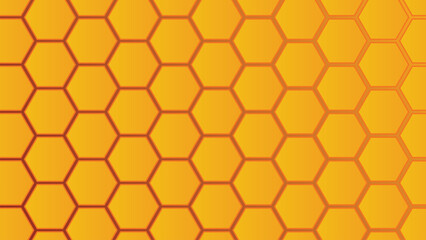 4K Ultra HD Yellow orange honeycomb hexagonal background with repeated pattern. Yellow tech geometric background. Hexagonal background. Bee and bee hive honeycomb texture.