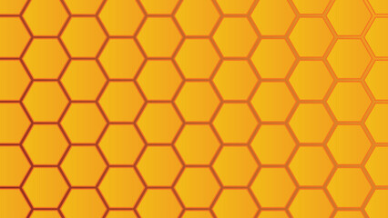 4K Ultra HD Yellow orange honeycomb hexagonal background with repeated pattern. Yellow tech geometric background. Hexagonal background. Bee and bee hive honeycomb texture.