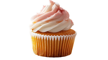 Cupcake muffin with icing frosting on transparent background cutout. PNG file.
