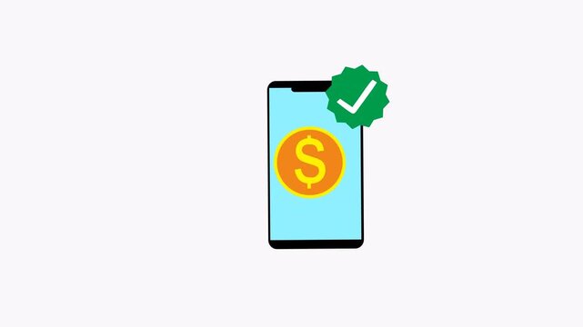 Smartphone displaying dollar symbol and green verification badge, perfect for finance apps or website verification banners. Suitable for digital marketing.
