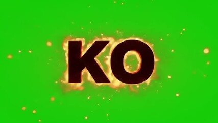 Fiery KO Knockout Text Animation on Green Screen Background. - Powered by Adobe
