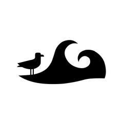 Seagull Silhouette on Wave Symbol Simple Vector Design