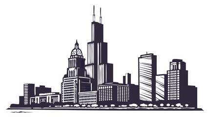 Obraz premium Tampa skyline vector in black and white, resembling chicagos iconic cityscape. Perfect for travel brochures, city guides, and urbanthemed designs.