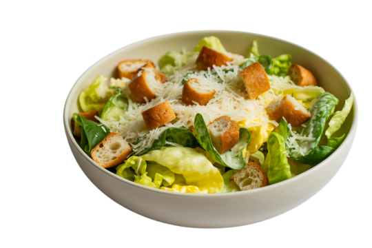 Fresh, crisp Caesar salad with croutons and grated cheese in a bowl