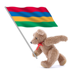 Mauritius flag being carried by a cute teddy bear