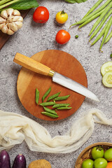 photo of a kitchen knife specifically for cutting vegetables and fruit, mirror and satin knife material