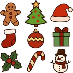 Cheerful Kawaii Christmas Icon Set with Warm Winter Charm