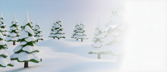 Cartoon winter forest background with copy space