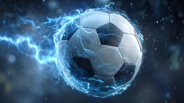 Electric soccer ball surrounded by lightning effects in a dynamic sports design - Powered by Adobe