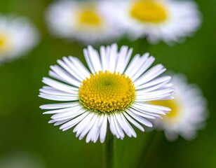 Obraz premium Close-up of delicate white daisies with yellow centers and blurred background