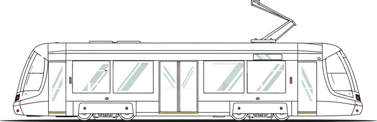 Vector art of modern tram vector illustration on gray background, public transport