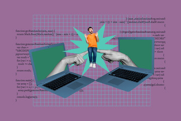 Collage of person choosing between digital worlds of modern technology online interaction techs role in modern life