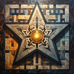 Star-shaped mosaic with a golden center and geometric details
