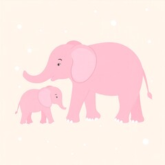 Fototapeta premium Two cartoon elephants, a pink adult and a smaller one