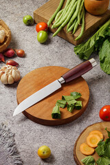 photo of a kitchen knife specifically for cutting vegetables and fruit, mirror and satin knife material