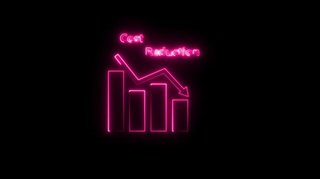 Neon line cost reduction graphics and digital icons, illustrating financial analysis and strategic management in a professional context.