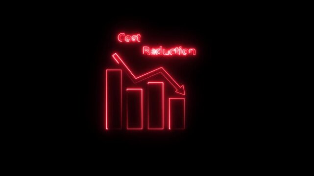 Neon line cost reduction graphics and digital icons, illustrating financial analysis and strategic management in a professional context.