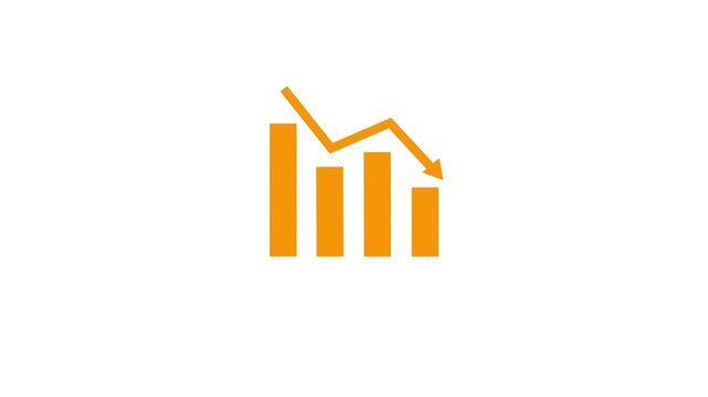Animated down graph icon designed in flat icon style. Finance, Business Info graphic animation, Bar down graph. business loss concept. Business arrow down icon. business graph loss chart