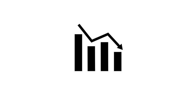Animated down graph icon designed in flat icon style. Finance, Business Info graphic animation, Bar down graph. business loss concept. Business arrow down icon. business graph loss chart
