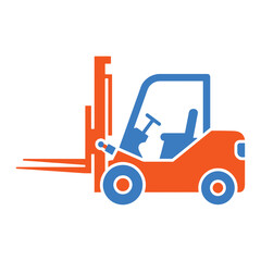 Orange and blue forklift truck graphic icon on white background vehicle industrial