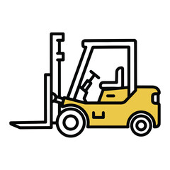 Yellow forklift truck icon with black outline on white background vehicle industrial