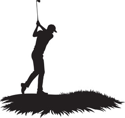 Obraz premium Black silhouette of a golfer swinging a club on grass