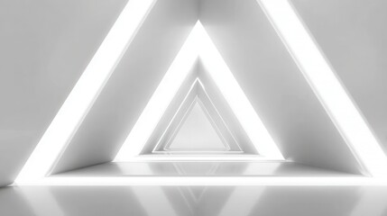 Bright and modern geometric hall with illuminated triangular shapes creating a unique visual effect