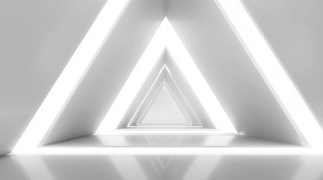 Bright and modern geometric hall with illuminated triangular shapes creating a unique visual effect