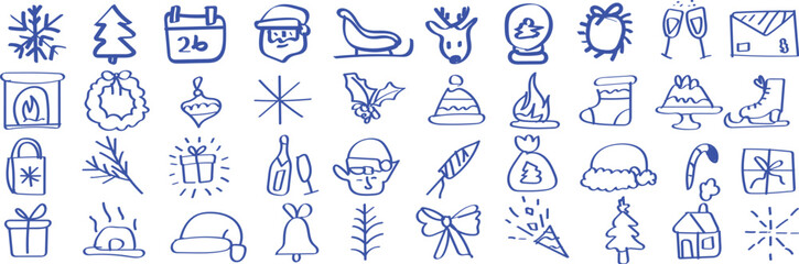 Hand drawn chalk style icons for winter holidays, parties, and celebrations. Perfect for posters and invitations.