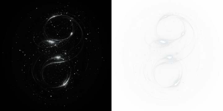 Abstract infinity symbol illustration in contrasting black and white, featuring swirling lines and sparkling stars, representing limitless possibilities and creativity in design