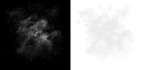 Abstract black and white smoke overlay with ethereal particles, creating a mystical atmosphere for...
