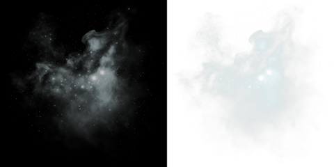 Abstract cosmic cloud overlay in black and white with ethereal textures and luminous stars, perfect for creative projects and digital design mockups with copy space