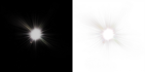 Bright light burst overlay on contrasting black and white backgrounds, creating a dynamic visual effect for creative design projects and enhancing artistic compositions