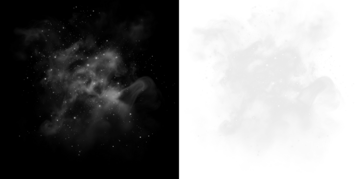 Abstract black and white smoke overlay with ethereal particles, creating a mystical atmosphere for artistic backgrounds and design projects with copy space