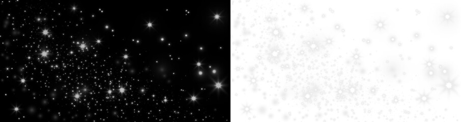 Fototapeta premium Sparkling star overlay on contrasting black and white backgrounds, creating a magical atmosphere for creative projects and enhancing visual storytelling with unique effects