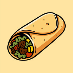 fun burrito colored cartoon isolated drawing line style sketch classic vintage design illustration