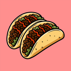 fun two tacos colored cartoon isolated drawing line style sketch classic vintage design illustration