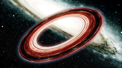 Vibrant accretion disk of a supermassive black hole warping spacetime in the vastness of the cosmos