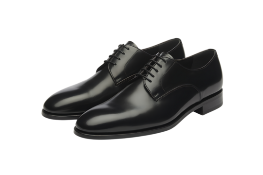 Elegant black leather dress shoes on a clean white background, perfect for formal occasions.
