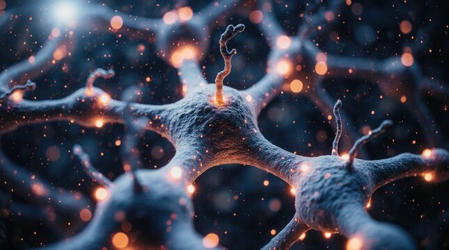 Abstract neural network with glowing connections and cosmic background