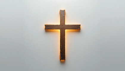 Wooden Cross Wall Decor with Backlit Glow on White Surface