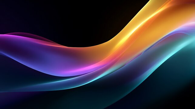 Abstract Flowing Curves on a Dark Background, Colorful Light Trails - Powered by Adobe