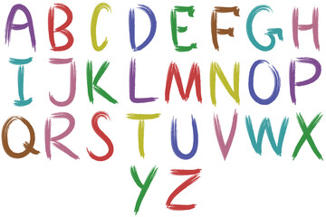 Colorful painted alphabet letters in artistic brush style creating a playful and creative typography design. Perfect for education, posters, kids’ artwork, and modern graphic projects.